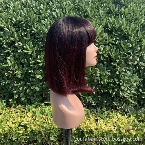 Human Hair Wigs Ombre 1b 99j Brazilian Virgin Hair Machine Made Bob Wigs For Black Women None Lace Short Cut Bob Wigs With Bangs